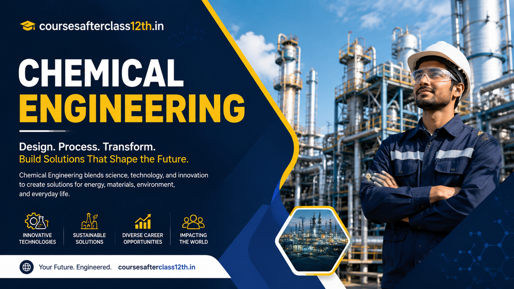Chemical Engineering course banner with industrial plant and engineer