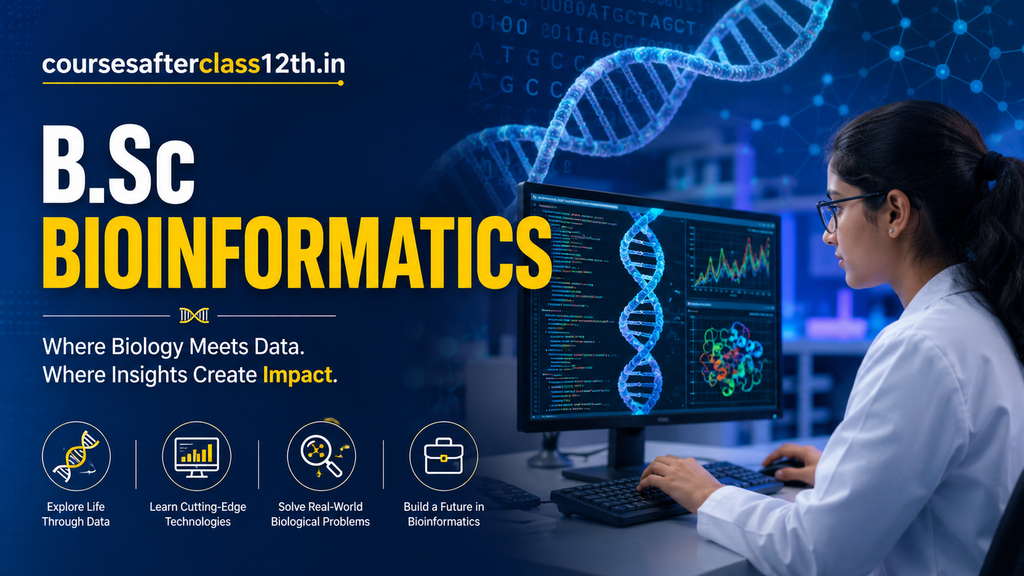 B.Sc. Bioinformatics course banner with DNA and data analysis