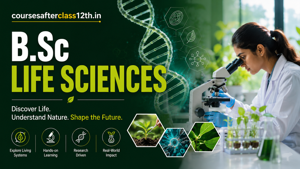 B.Sc Life Sciences course banner with biology and laboratory visuals