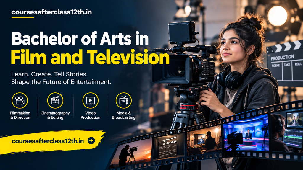 Bachelor of Arts in Film and Television course banner featuring filmmaking, cinematography, video production, and broadcasting.