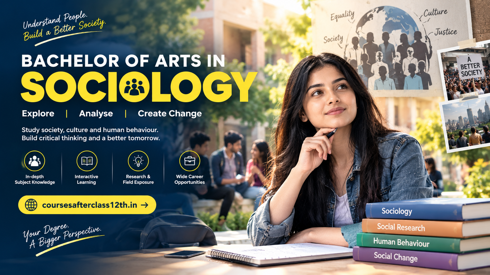 Bachelor of Arts in Sociology course banner with sociology student