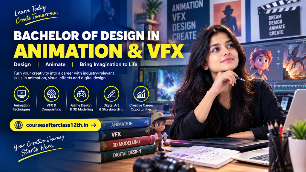 Bachelor of Design in Animation and VFX course banner with animation student
