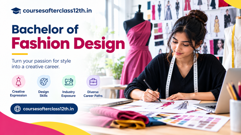 Bachelor of Fashion Design course banner with fashion design student